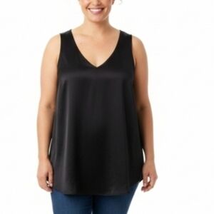 Agnes Orinda Black Sleeveless V-Neck Tank Top Size 4X NWT